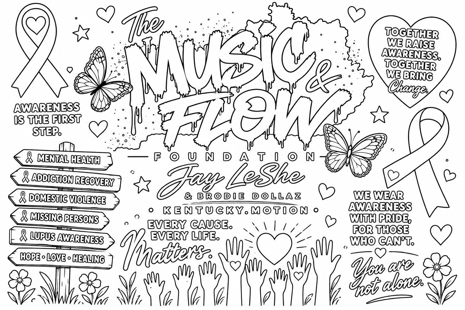Awareness Sheet — printable fundraiser coloring page by The Music & Flow Foundation, Louisville KY