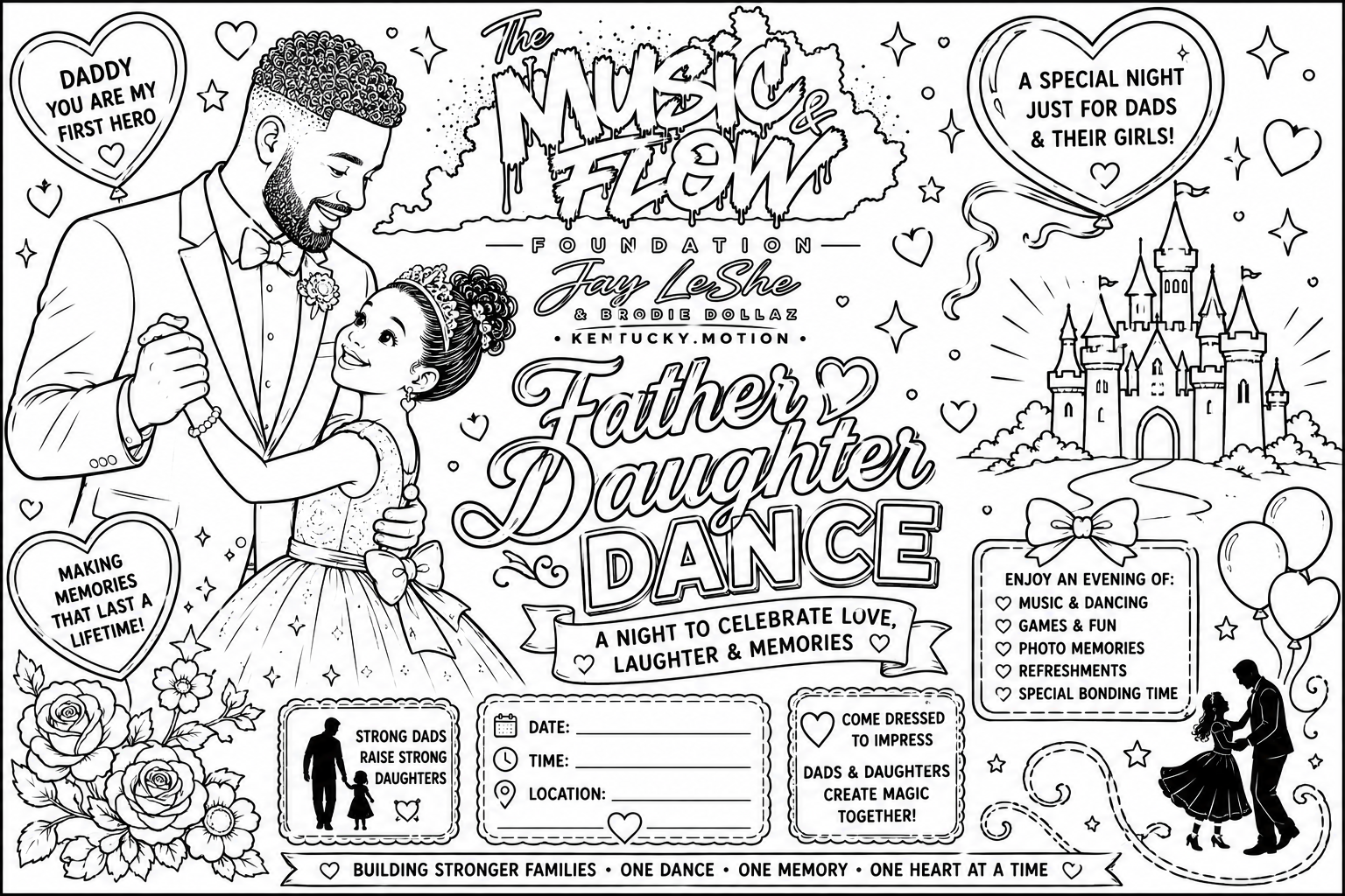 Father-Daughter Dance — printable fundraiser coloring page by The Music & Flow Foundation, Louisville KY