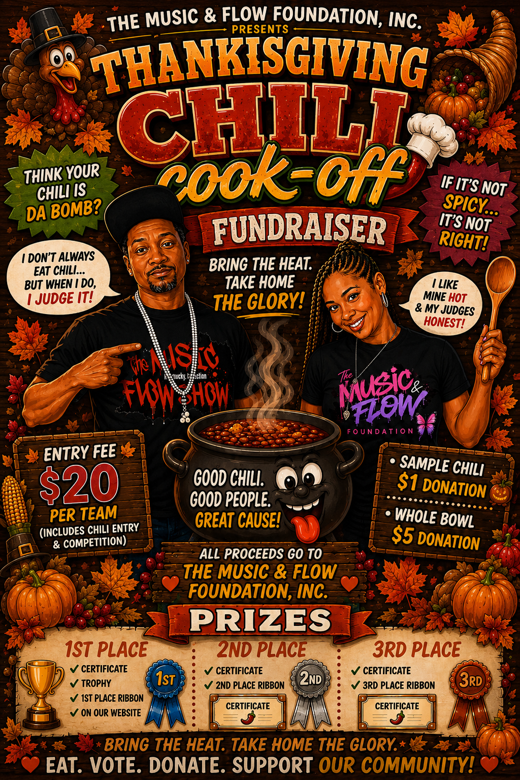Thanksgiving Chili Cook-Off Fundraiser flyer — The Music & Flow Foundation