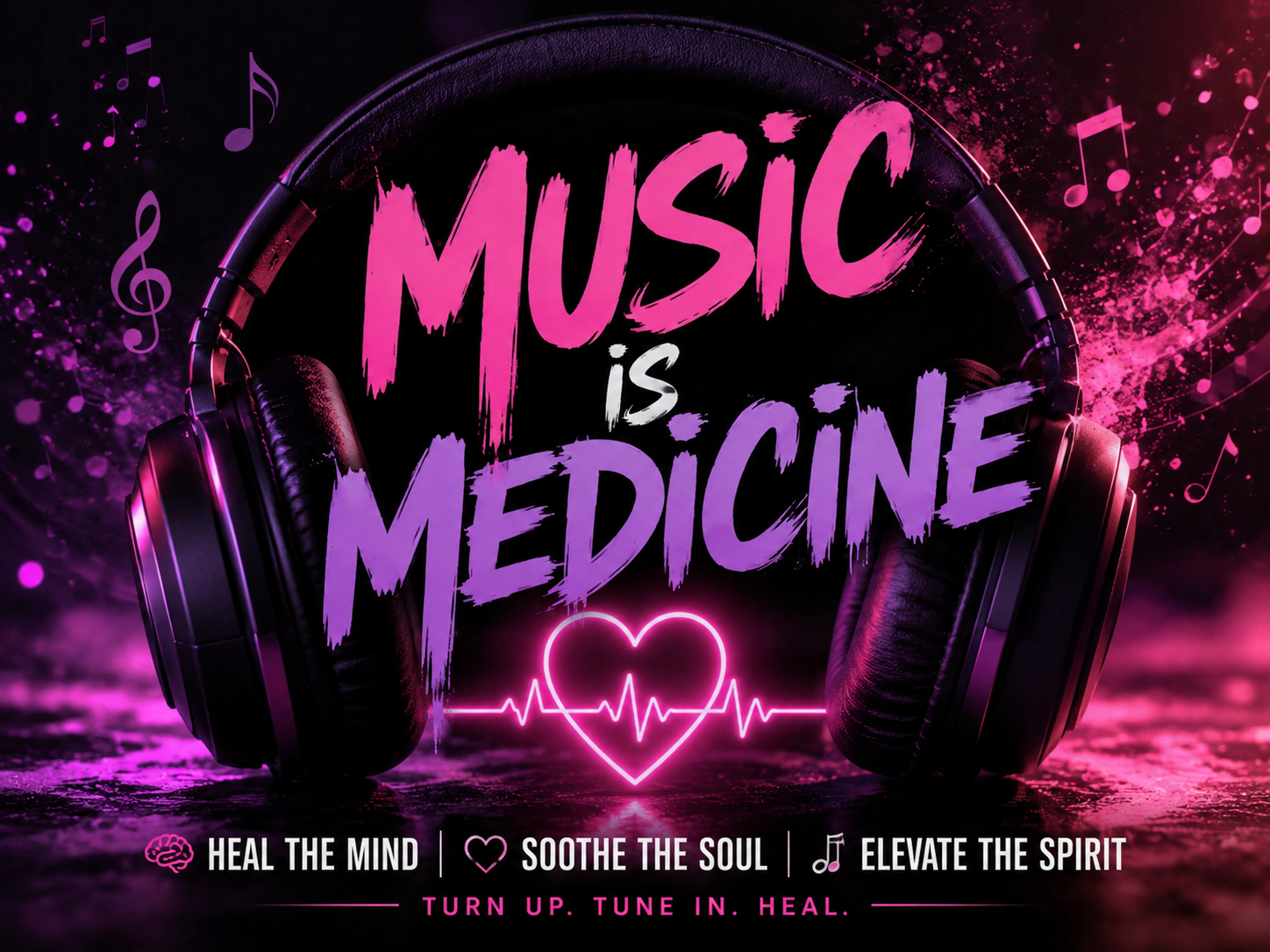 Music is Medicine — Heal the Mind, Soothe the Soul, Elevate the Spirit. Turn Up. Tune In. Heal.